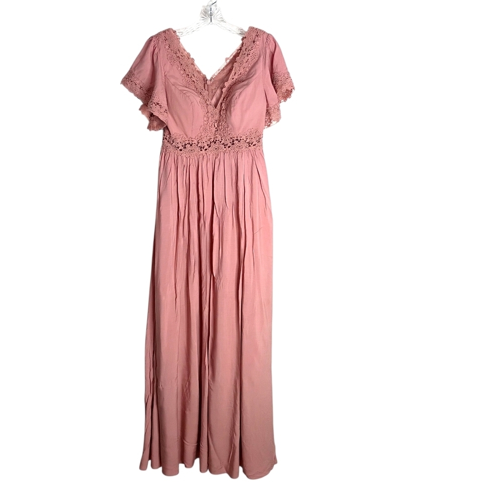 Azazie -Dusty Rose Lace Trim Maxi Dress - Women Size 6